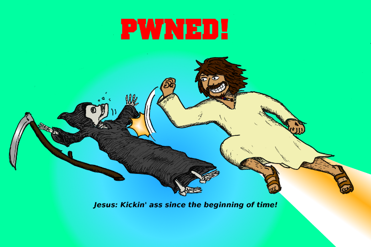 comic postkarte ostern jesus powned pwned nerd tod sense besiegt