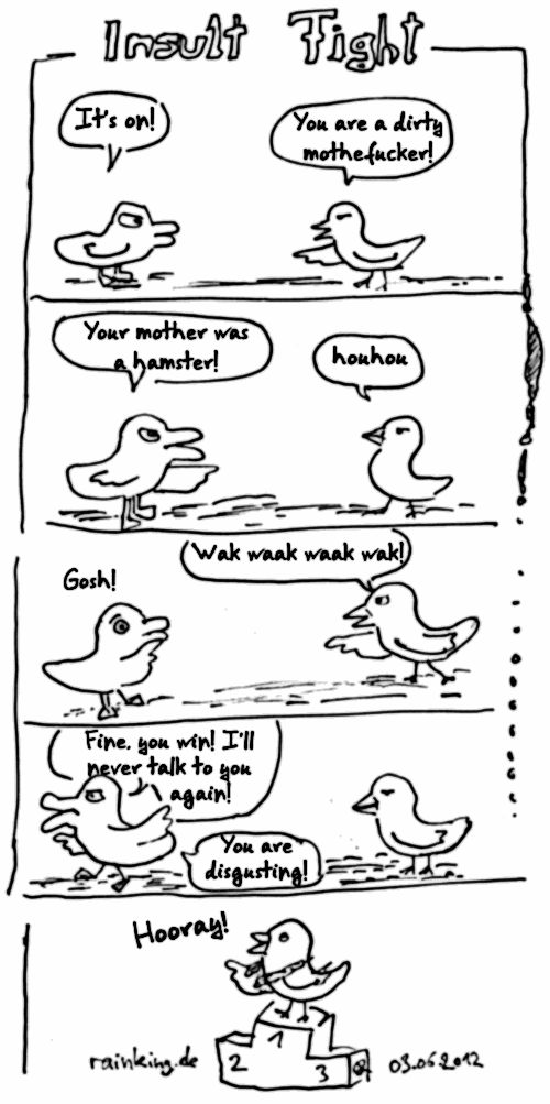 comic insult fight bird duck winner hooray