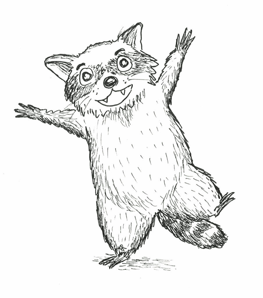 Zeichnung: Ein niedlicher Waschbär, der sich freut
